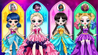 Elsa, Ladybug & Wednesday become Princess | Monster High G3 | 35 Paper Dolls & Crafts