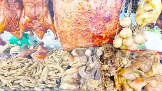 Cambodian Street Food, Street Meat Stall, Buying Braised Pork For Dinner