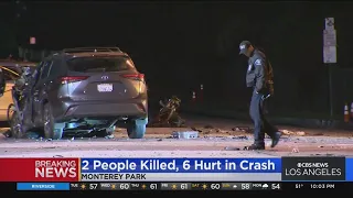 2 killed, 6 injured in crash outside shopping center in Monterey Park