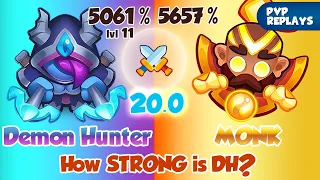 20.0 DEMON HUNTER lvl 11 (5061%) vs Max MONK (5657%) Twilight Hunting, Cloak of Shadows! Rush Royale