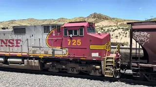 BNSF Grain Train! Warbonnet 725!   Down the Pass at Panoramic Silverwood!