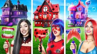 Vampire vs Mermaid vs Ladybug in the Secret Room! Building a TINY HOUSE in a Backyard!