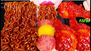 ASMR FRIED CHICKEN, BLACK BEAN NOODLES, CHEESE BALL 양념 치킨, 짜파게티, 치즈볼, 고구마 치즈볼 먹방 EATING SOUNDS