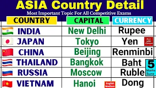 Asia Country Capital and Currency | Full Detail | Asian Country Name List | Asia Map | Memory Trick