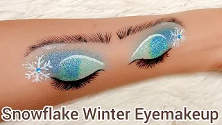 Snowflake Winter Eyemakeup Tutorial ❄️ | winter eyemakeup on hand | skyblue cut crease eyemakeup