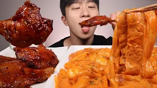 ASMR MUKBANG Rose Tteokbokki Jamaica Chicken eatingshow