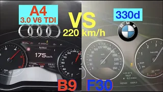 Acceleration BATTLE | Audi A4 3.0 V6 TDI vs BMW 330d | 2017 vs 2015 | FWD vs RWD