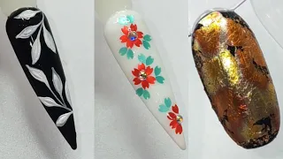 emboss gel nail art | floral nail art using flower mylars | multicolour foil sheet application