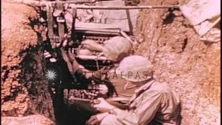 Marines at a communication center in a trench in Saipan, Mariana Islands during W...HD Stock Footage