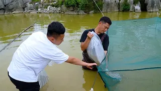 一夜大雨涨水了，阿琪花370块购买鱼苗投放鱼塘，看看都有什么鱼