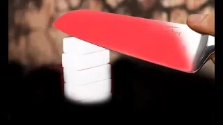 EXPERIMENT glowing 1000 degree KNIFE vs 7 Rubber