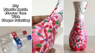 Plastic Bottle Flower Vase Design Easy / Finger Painting 🎨 / DIY Pottery Making | Priti Sharma