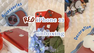 aesthetic iPhone 13 (red, 512gb) unboxing in 2023 🍎📦 accessories & decoration