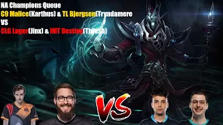 NA Champions Queue - C9 Malice(Karthus) & TL Bjergsen(Tryndamere) VS CLG Luger(Jinx) & IMT Destiny