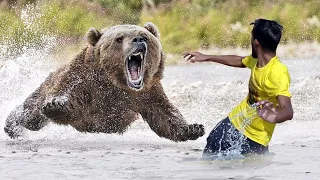 Big Bear Attack Climber on River | Grizzly Bear Attack Man Fun Made