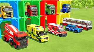 TRANSPORTING AMBULANCE, FORD POLICE, SERVICE TRUCK, FIRE DEPARTEMENT, MERCEDES MINI BUS - FS22