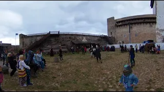 Knights Tournament at Narva Castle. 3d Medieval Festival 2018. 360 panorama 4k video