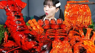 [Mukbang ASMR] SUPER Giant Lobster 🦞 Spicy Seafood boil Squid Enokimushrooms Abalone Recipe Ssoyoung