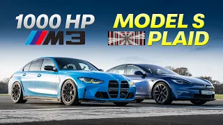 Drag Race: 1,000hp BMW M3 vs 1,000hp Tesla Model S Plaid