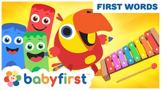 Toddler Learning Video Words w Color Crew & Larry | Baby Learning musical instruments | BabyFirst TV