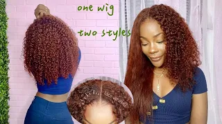 Half Straight Half Curly Transformation! Hot Reddish Brown Jerry Curly Wig Install! Ft. Sunber Hair