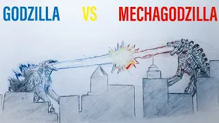 How to Draw GODZILLA VS MECHAGODZILLA. (Godzilla and MechaGodzilla beam Clash!!!)