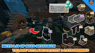 Minecraft PE 1.18 Op Seed - Village & Pillage With 2 Stronghold - Easy found Ancientcity & Warden !!