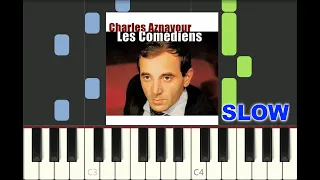 SLOW piano tutorial "LES COMEDIENS" Charles Aznavour, 1962, avec partition gratuite (pdf)