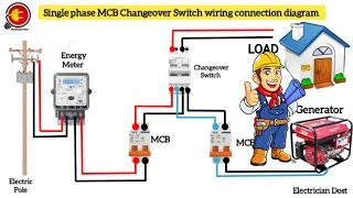 Single phase MCB Changeover Switch wiring connection diagram #changeover