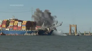 Largest remaining steel span of collapsed Baltimore bridge comes down in controlled demolition