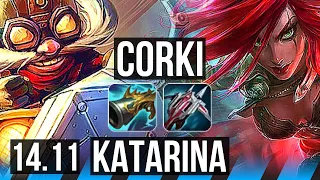 CORKI vs KATARINA (MID) | Rank 3 Corki, Quadra, Legendary, 16/3/11, Rank 16 | KR Challenger | 14.11