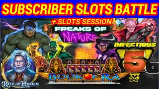 SLOTS BATTLE SUBSCRIBER PICKS - LOTS OF BONUSES - 6 BONUSES ON  INFECTIOUS 5 - BARBARIAN FURY & MORE