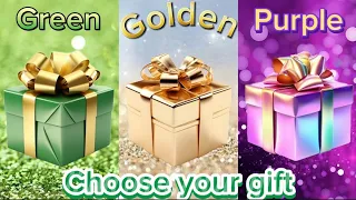 Choose your gift #chooseyourgiftchallenge #3giftbox #green #golden #purple #pickone #wouldyourather