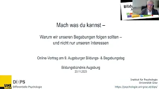 Online-Vortrag "Mach, was du kannst!" von Prof. Aljoscha Neubauer im Rahmen des 9. Begabungstages