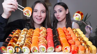 МУКБАНГ 100 роллов от Space Sushi съедим все? Пишем экстрасенсам с сестрой mukbang sushi