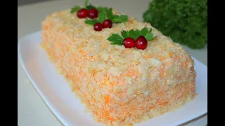 Закусочный торт "Наполеон" с консервами! Оригинальная и очень вкусная закуска на праздничный стол!