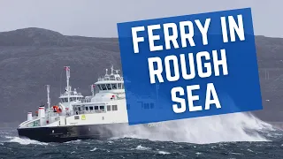 SMALL CAR FERRY IN ROUGH SEA, during a Norwegian winter storm - 4K