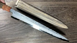 Yoshihiro Aogami No.1 Damascus Suminagashi Yanagiba Knife 330mm with Special Black Persimmon Handle