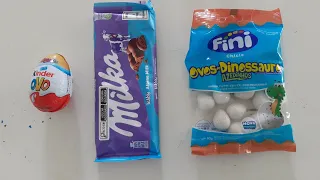 ASMR som embalagens Chocolate Milka/ Kinder ovo e ovinhos de dinossauro Fini.