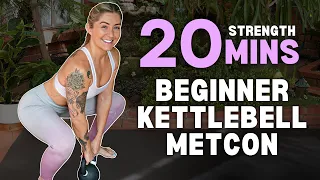 20 Min BEGINNER KETTLEBELL METCON // FULL BODY Fat Burner No Jumping & No Repeats