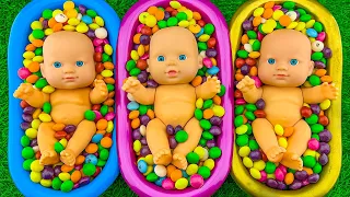 Vary Satisfying Video | 3 Rainbow Bathtubs Full of Skittles Candy Mixing Slime Cutting ASMR