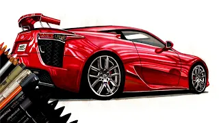 Realistic Car Drawing - Lexus LFA - Time Lapse - Drawing Ideas