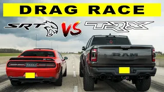 Ram 1500 TRX Races Dodge Challenger Hellcat | Drag and Roll Race