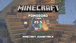 rainy study date 🌙 minecraft music w/ pomodoro (25/5) timer to study, work, relax (DMCA FREE) [3 HR]