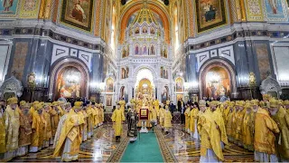 Божественная литургия  в 14 - ю годовщину интронизации Патриарха Московского и всея Руси Кирилла.