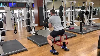 Heels Elevated Landmine Goblet Squat