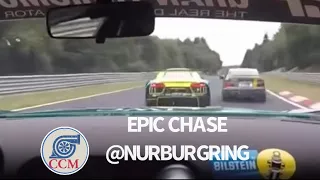 AMG GT3 racing an AUDI R8 at  // NURBURGRING. Epic chase..