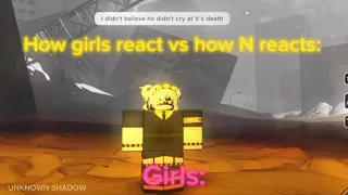 How girl react vs how N reacts: | Roblox murder drones | meme |Unknown shadow