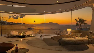 Soothing Piano Jazz Music ⛱ Luxury Beachfront Villa at Sunset with Gentle Waves for Relax, Work