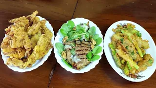 Öl Snacks !Vårlök pommes frites / svamp Tempura / Balsamico ostronskivling
